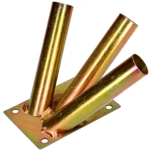 Triple Flag Pole Holder - Wall Mounted Flag Pole Bracket, Galvanised (Gold), Rust and Weather Resistant, Heavy Duty