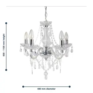 First Choice Lighting Marie Therese Clear Chrome 5 Light Chandelier