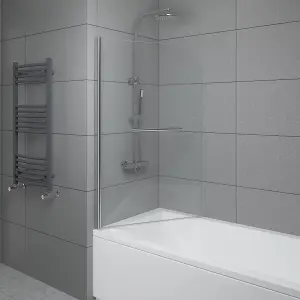 SunDaze 6mm Toughened Safety Glass Curved Pivot Shower Bath Screen with Towel Rail - 1400x800mm Chrome