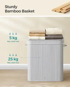 SONGMICS Laundry Hamper with Lid, Bamboo Laundry Basket, Removable Machine Washable Hamper Basket, Grey