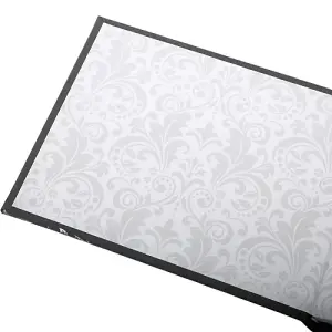 Beautiful Black Satin Fabric Wedding Day Guest Book with Silver Floral Decor