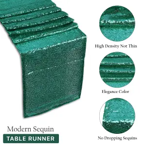 Neel Blue 11x108 Inch Shimmer Sequin Table Runner Glitter Fabric, Emerald Green