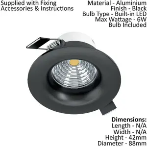 2 PACK Wall / Ceiling Flush Downlight Black Aluminium 6W LED 88mm Round