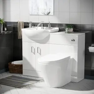 Nes Home Ellen 550mm Vanity Basin Unit, WC Unit & Ellis Back To Wall Toilet White