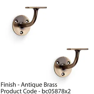 2 PACK - Heavy Duty Stair Handrail Bannister Bracket Arm - Antique Brass 82mm Proj Holder