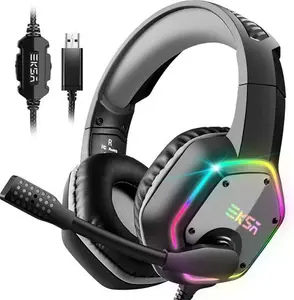 EKSA E1000 USB Gaming Headset For PC - Computer Headphones With Microphone/Mic Noise Cancelling, 7.1 Surround Sound Wired Headset & RGB Light -