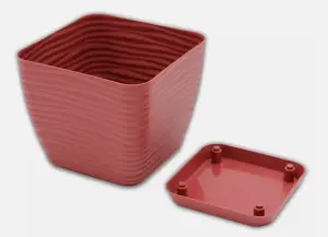 Plant Pot Flowerpot Square Plastic Modern Decorative Small Medium Large Marsala 15 cm