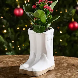 Small White Double Wellington Ceramic Indoor Outdoor Flower Pot Garden Planter Pot