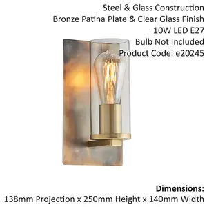 2 PACK Bronze Patina Plate Wall Lamp Light & Clear Glass Shade - Dimmable LED