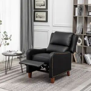 Recliner Upholstered Armchair PU Leather Padded Comfy Sofa Lounge Chair, Push Back Recliner with Rivet Decoration - Black