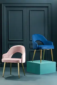 Interiors by Premier Midnight Velvet Dining Chair, Luxury Blue Velvet Dining Chair, Comfy Dining Chair with Gold Metallic Legs