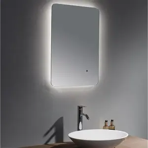 Bathroom Wall Mirror 500 x 700mm - Curved Wall Mirror - Back Light LED Light (3 Tone) - Anti Fog Demister - Magnifying Mirror