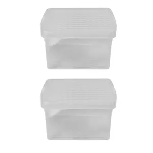 Wham Clip 2x 9L Square Plastic Storage Boxes with Secure Clip Lock Lids. L:29 x W:29 x H:15.5cm Clear/Clear/Clear