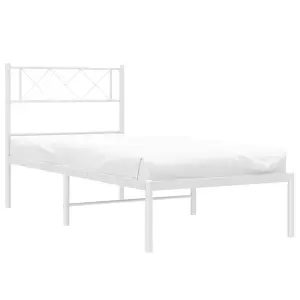 Berkfield Metal Bed Frame with Headboard White 100x190 cm