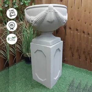 Large Round Sandstone Garden Urn on Square Plinth