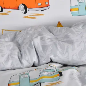 Smart Living Luxury Reversible Polycotton Easy Care Bedding Quilt Cover, Textured Duvet Cover Set, Bed Covers - Campervan