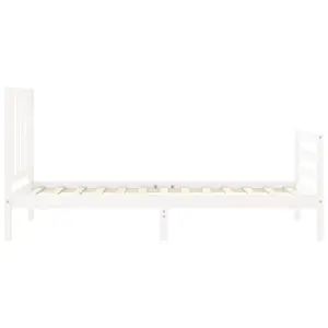 Berkfield Bed Frame with Headboard White Small Single Solid Wood