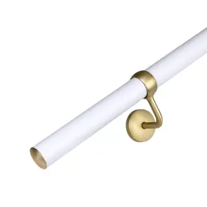 Matt White Stair Handrail Kit & Brass Brackets - 1.2m X 40mm