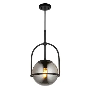 Luminosa Trieste Globe Pendant Ceiling Light Matt Black, Smoked Mirror Glass