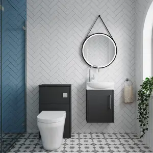 Power Cloakroom Bundle - Right Wall Hung Vanity Unit, Concealed Cistern WC Unit, Toilet & Tap, 440mm - Graphite/Chrome - Balterley