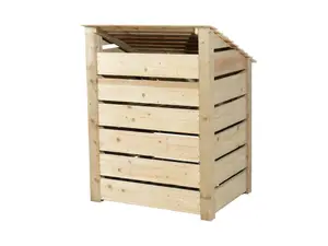 Slatted wooden log store with door and kindling shelf W-99cm, H-126cm, D-88cm - natural (light green) finish