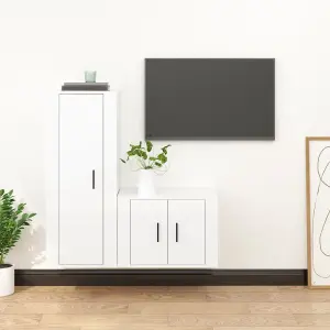 Berkfield 2 Piece TV Cabinet Set High Gloss White Engineered Wood