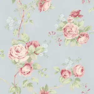 Galerie Rose Garden Blue Bold Floral Print Smooth Wallpaper