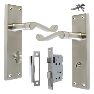 Door Handles Victorian Scroll Lever Bath Lock - Satin Pack 150 x 40mm