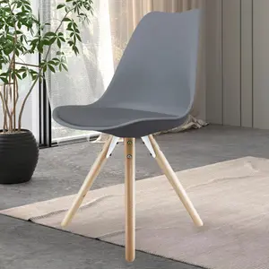 Soho Dark Grey Plastic Dining Chair with Pyramid Light Wood Legs