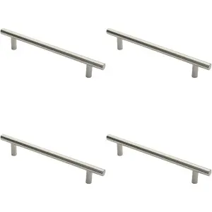 4x Straight T Bar Door Pull Handle 400 x 19mm 300mm Fixing Centres Satin Steel