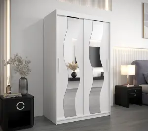 Stylish Mirrored Sliding Door Wardrobe in White with Spacious Shelves (H)2000mm (W)1200mm (D)620mm