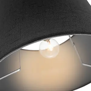 Contemporary and Sleek Black Textured Linen Fabric Drum Lamp Shade 60w Maximum