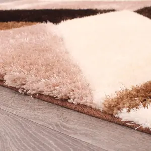 Natural Shaggy Modern Sparkle Geometric Optical/ (3D) Rug Easy to clean Living Room and Bedroom-60cm X 110cm