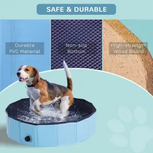 PawHut Pet Paddling Pool Cat Dog Indoor/ Outdoor Foldable 80cm Diameter Blue