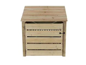 Slatted wooden log store with door and kindling shelf W-119cm, H-126cm, D-88cm - natural (light green) finish