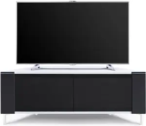 MDA Designs CORVUS Corner-Friendly White Black Cabinet with BeamThru Doors for Flat Screen TVs up to 50"