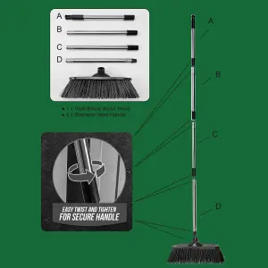 Heavy Duty Stainless Steel Broom with Handle Outdoor Garden Hard Bristle Brush