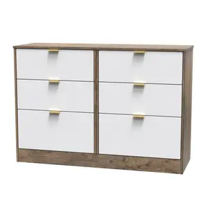 Nashville Ready assembled White & oak 6 Drawer Chest (H)792mm (W)1117mm (D)395mm