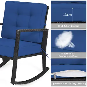 Costway Outdoor Wicker Furniture Rocking Chair Metal Frame Patio Rattan Rocker w/ Cushion