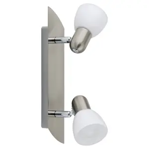 Wall 2 Spot Light Colour Satin Nickel Shade White Satin Glass Bulb E14 2x40W