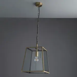 Anson Lighting Hetford Matt Antique Brass and Clear Glass Single Light Ceiling Pendant