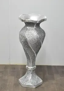 Large 80Cm Shiny Sparkly Mirror Crushed Diamond Glitter Flower Pot Silver V054