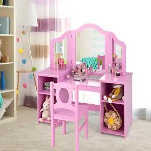 Costway 2-in-1 Kids Vanity Table & Chair Set Makeup Table Dressing Table Desk