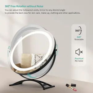 EMKE LED Hollywood Makeup Mirror Round 360 Rotation with Touch, Dimmable and Memory Function, 400mm, Black