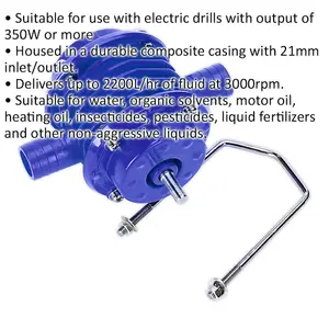 Heavy Duty Drill Powered Water Pump - 2200L/Hr - Water Oil Liquid Transfer