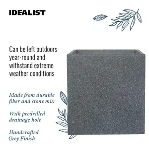 IDEALIST 30cm Square Planter, Flower Box Garden Planter, Textured Reinforced Stone Outdoor Plant Pot H31 L30 W30 cm, 27.9L