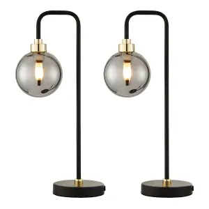 First Choice Lighting Set of 2 Matt Black and Smoked Glass Table Lights