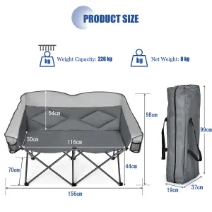 Costway Oversized Couch Outdoor Double Camping Chair Folding Loveseat Chair