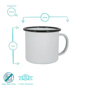 Argon Tableware - White Enamel Mugs - 375ml - Black - Pack of 12