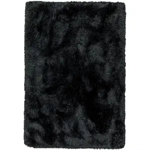 Black Handmade , Luxurious , Modern , Plain , Shaggy , Sparkle Easy to Clean Rug for Living Room, Bedroom - 70cm X 140cm